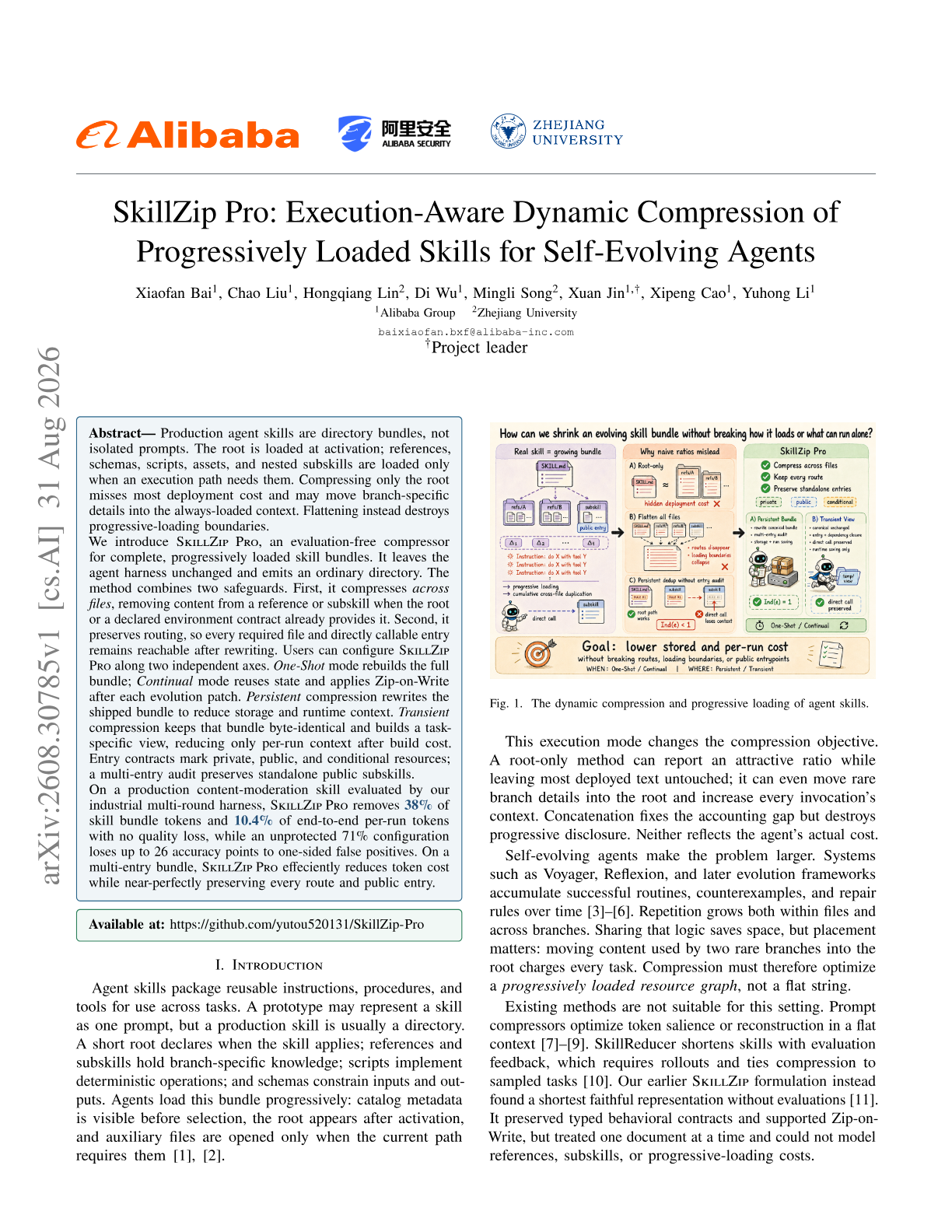 SkillZip Pro: Execution-Aware Dynamic Compression of Progressively Loaded Skills for Self-Evolving Agents