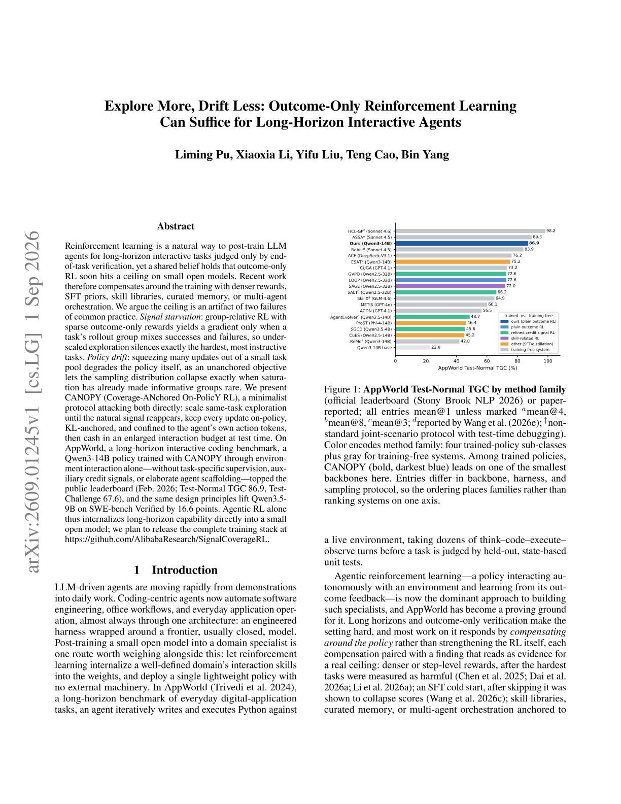 Explore More, Drift Less: Outcome-Only Reinforcement Learning Can Suffice for Long-Horizon Interactive Agents