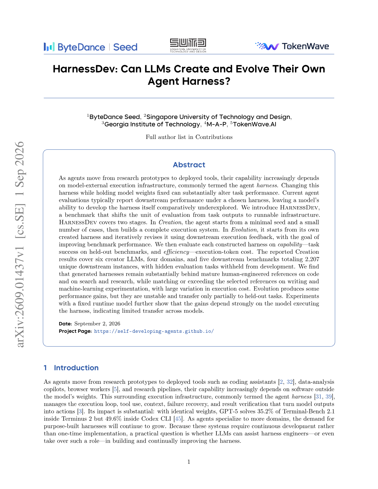 HarnessDev: Can LLMs Create and Evolve Their Own Agent Harness?