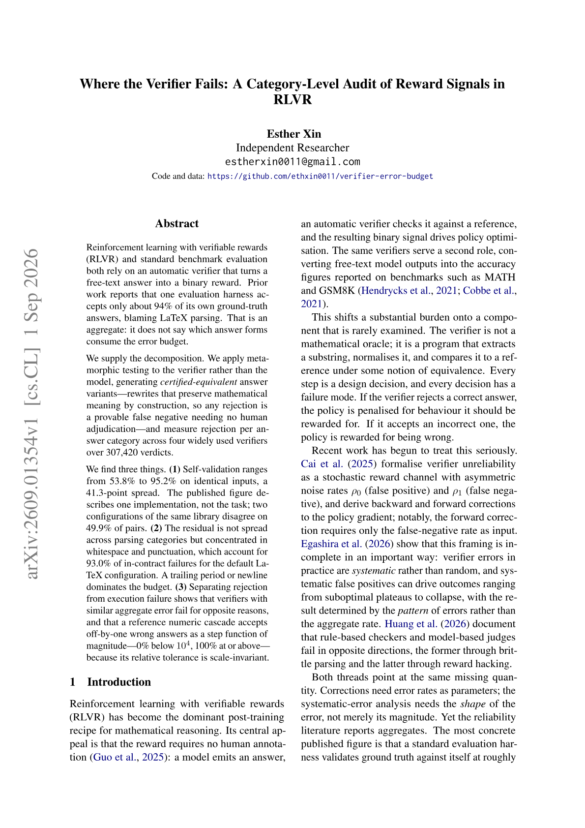 Where the Verifier Fails: A Category-Level Audit of Reward Signals in RLVR