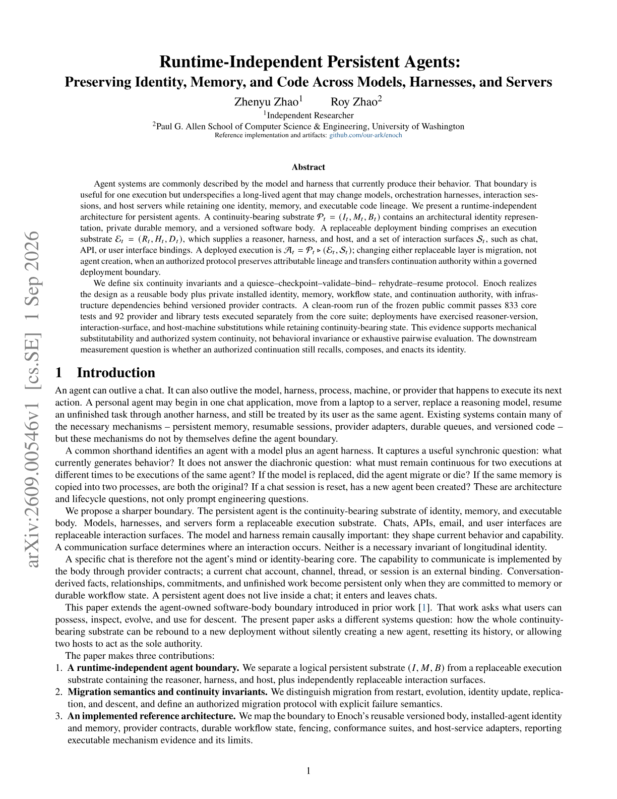 Runtime-Independent Persistent Agents: Preserving Identity, Memory, and Code Across Models, Harnesses, and Servers