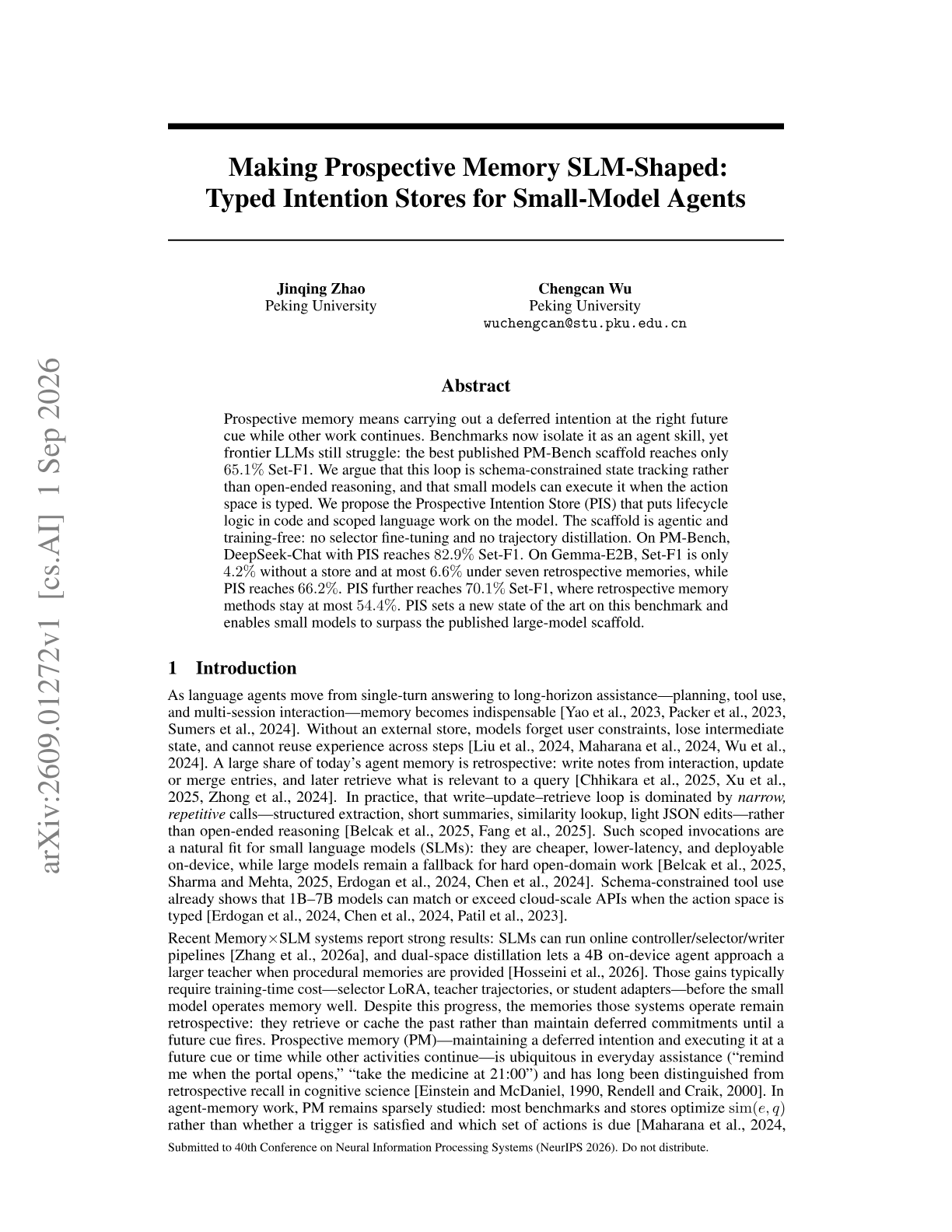Making Prospective Memory SLM-Shaped: Typed Intention Stores for Small-Model Agents