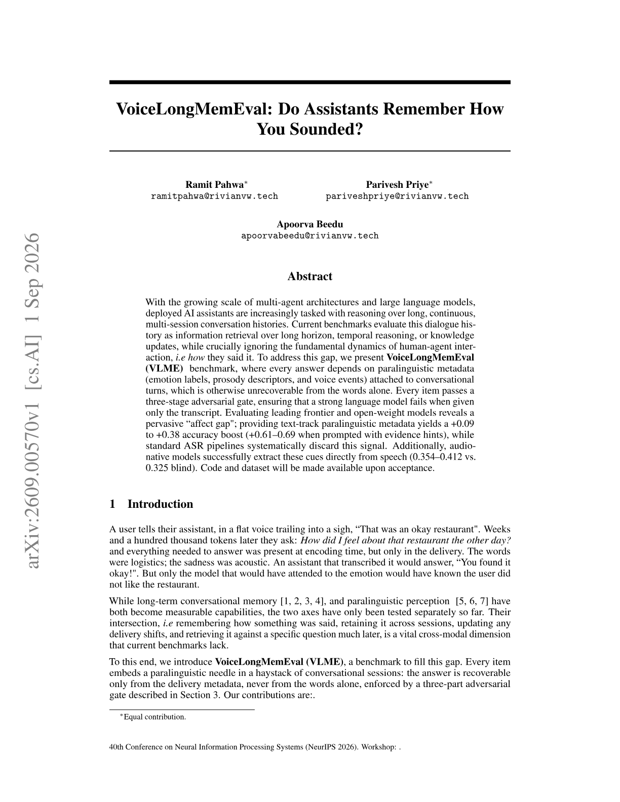 VoiceLongMemEval: Do Assistants Remember How You Sounded?