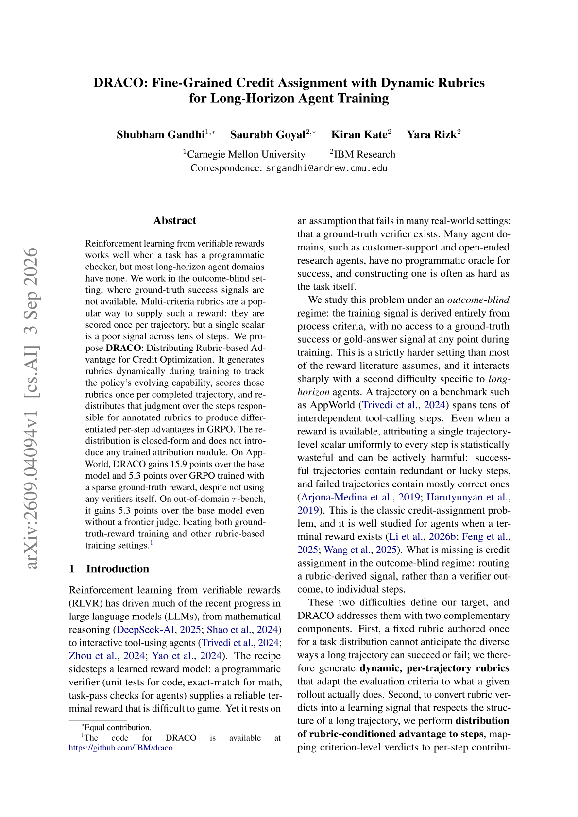 DRACO: Fine-Grained Credit Assignment with Dynamic Rubrics for Long-Horizon Agent Training