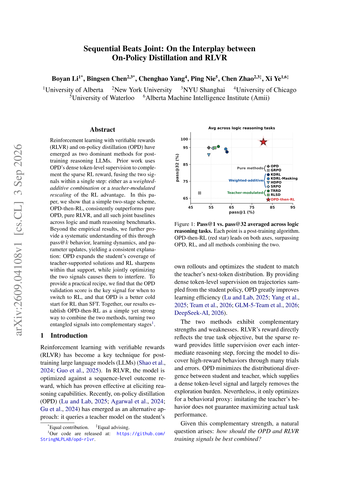 Sequential Beats Joint: On the Interplay between On-Policy Distillation and RLVR