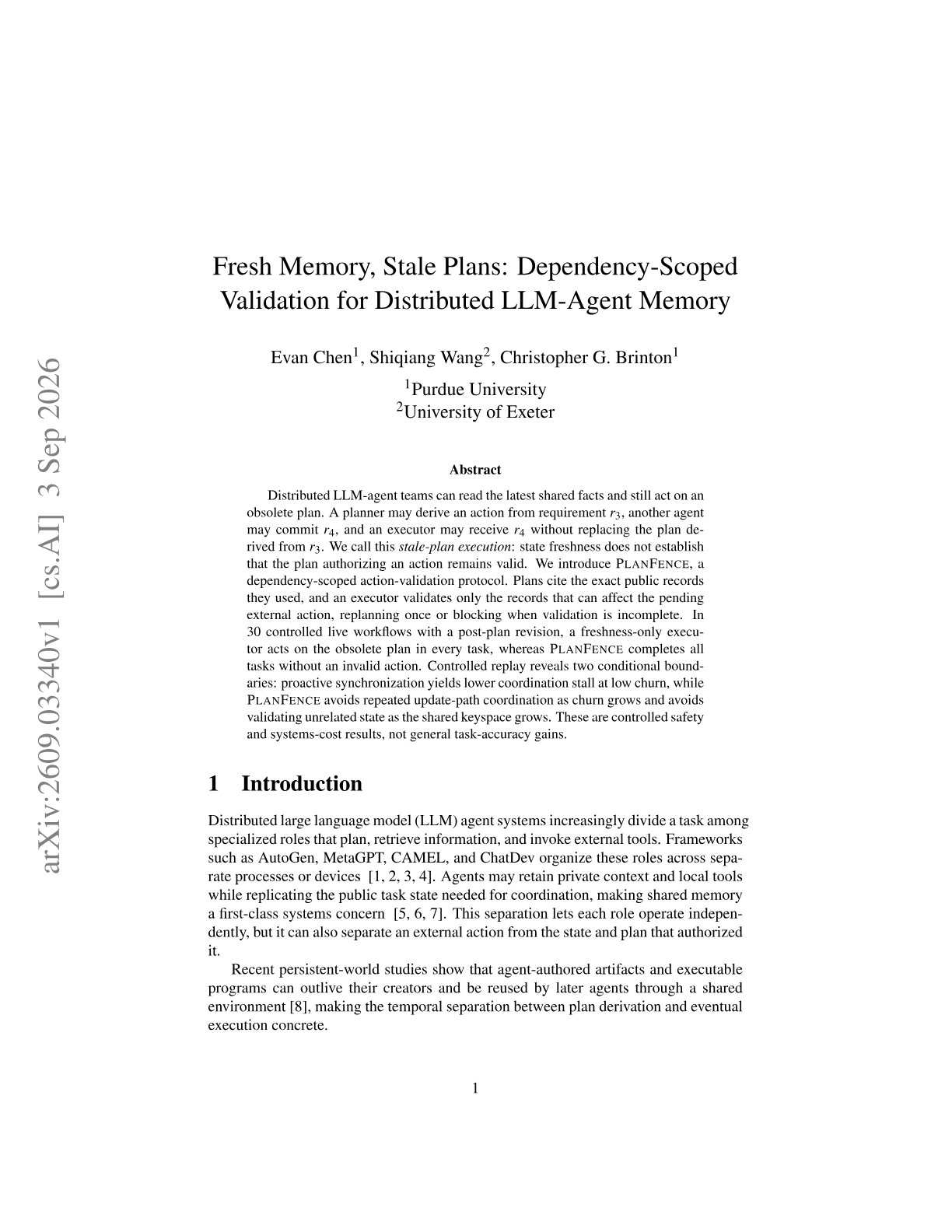 Fresh Memory, Stale Plans: Dependency-Scoped Validation for Distributed LLM-Agent Memory