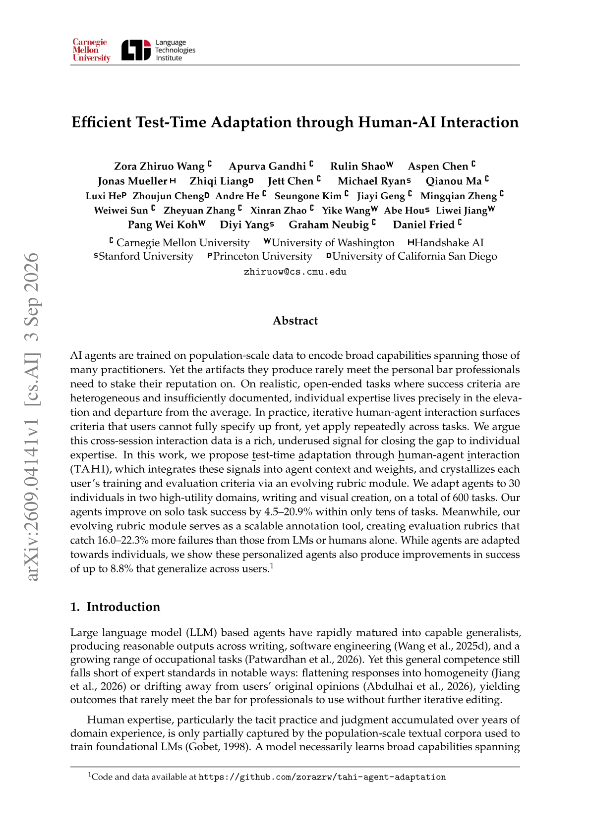 Efficient Test-Time Adaptation through Human-AI Interaction