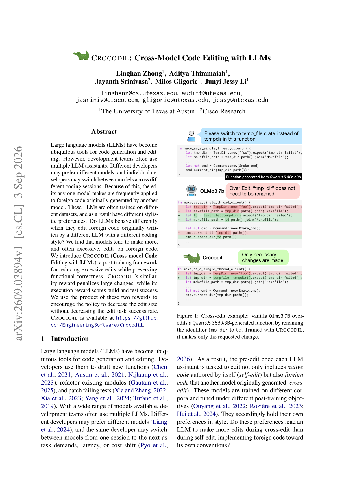 CROCODIL: Cross-Model Code Editing with LLMs