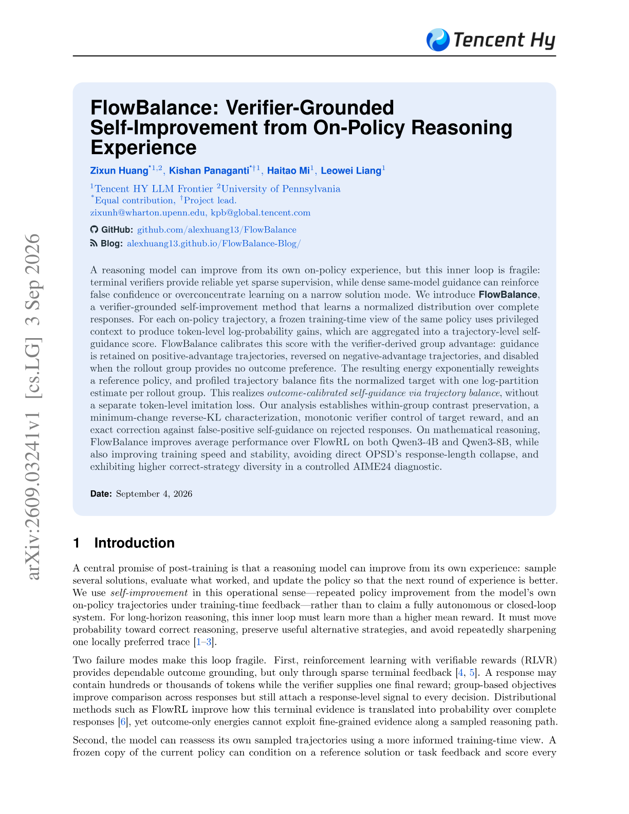 FlowBalance: Verifier-Grounded Self-Improvement from On-Policy Reasoning Experience