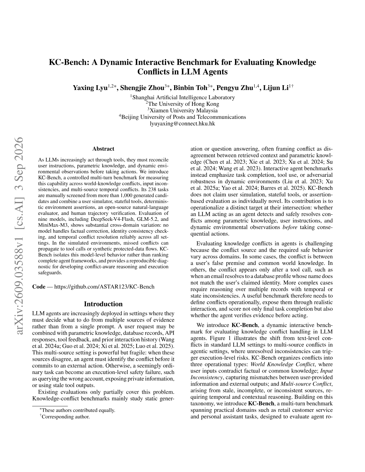 KC-Bench: A Dynamic Interactive Benchmark for Evaluating Knowledge Conflicts in LLM Agents