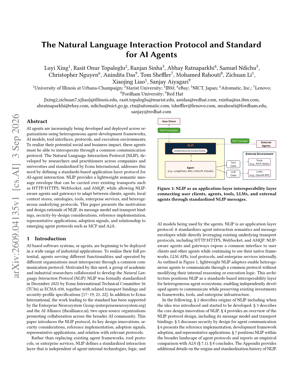 The Natural Language Interaction Protocol and Standard for AI Agents