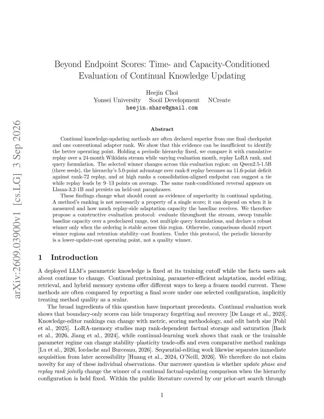 Beyond Endpoint Scores: Time- and Capacity-Conditioned Evaluation of Continual Knowledge Updating