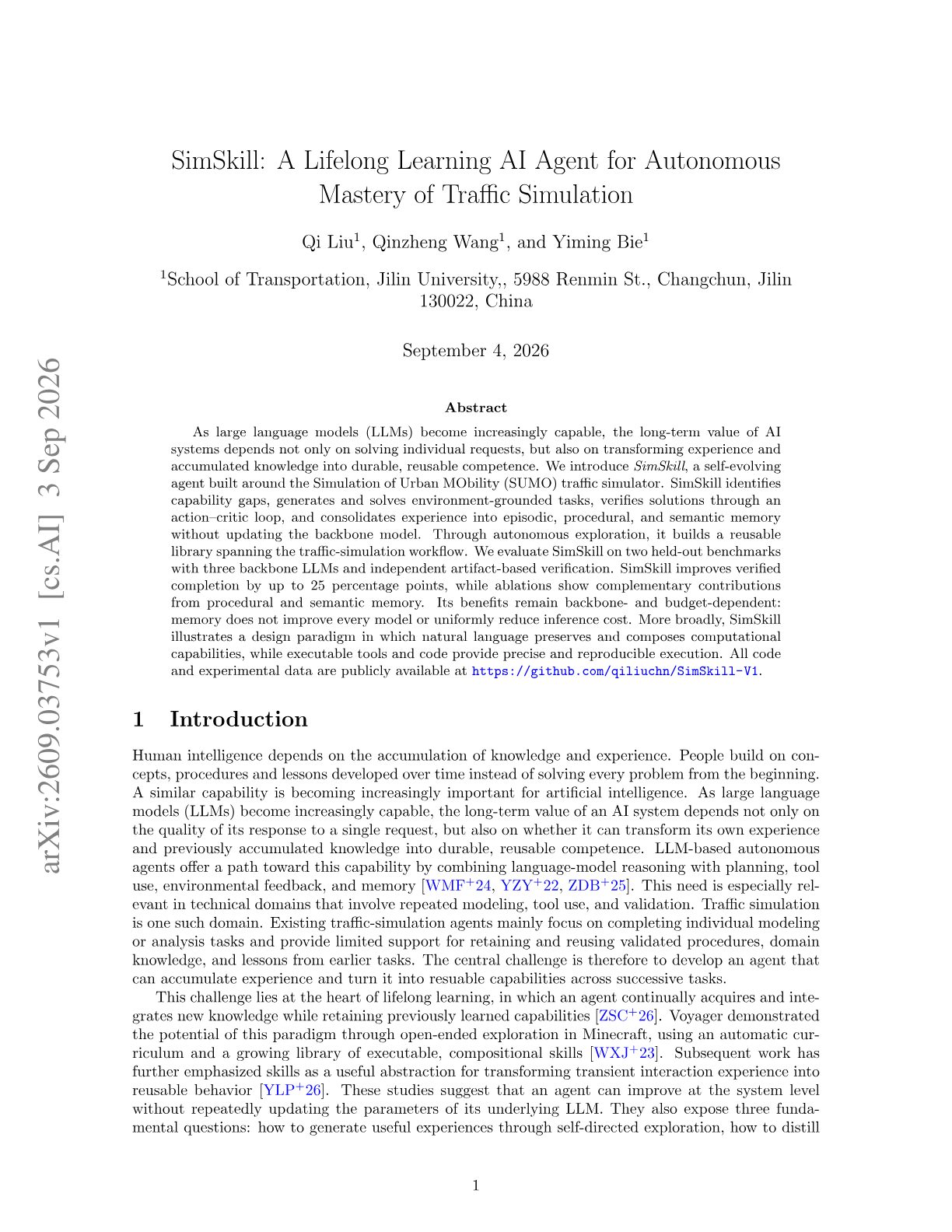 SimSkill: A Lifelong Learning AI Agent for Autonomous Mastery of Traffic Simulation