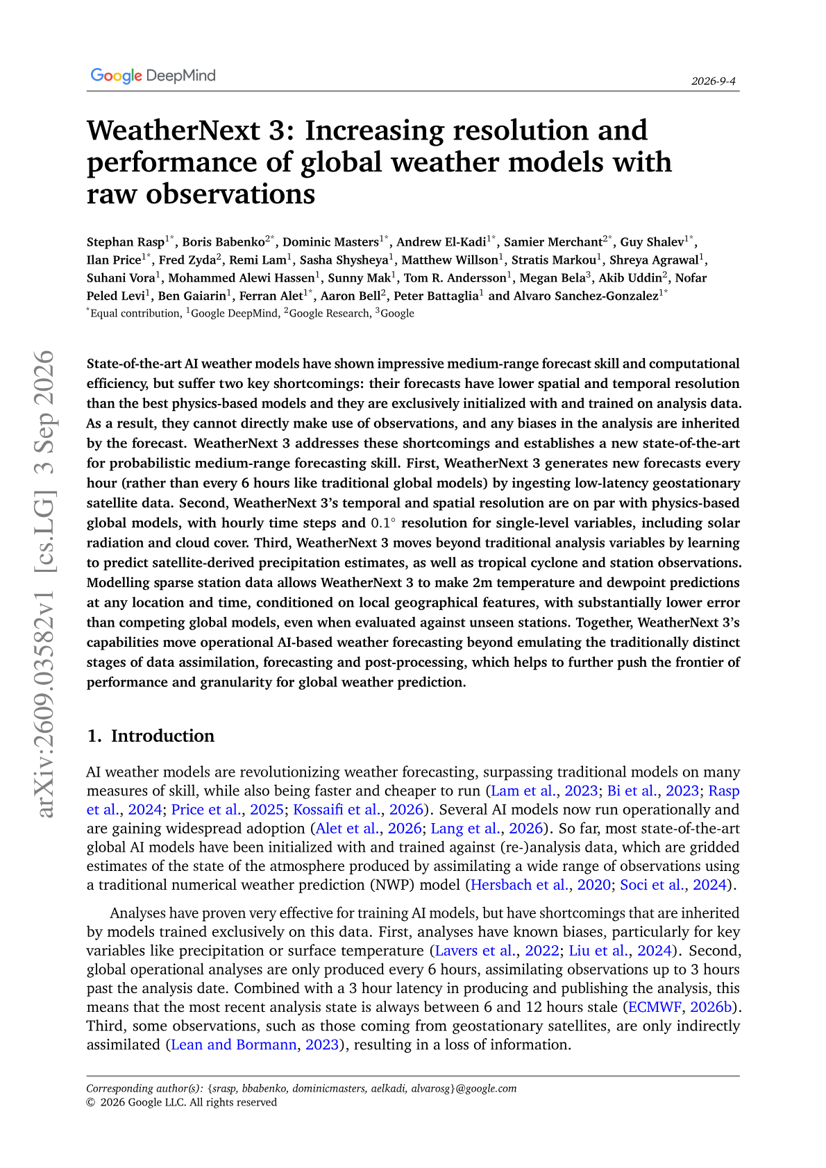 WeatherNext 3: Increasing resolution and performance of global weather models with raw observations