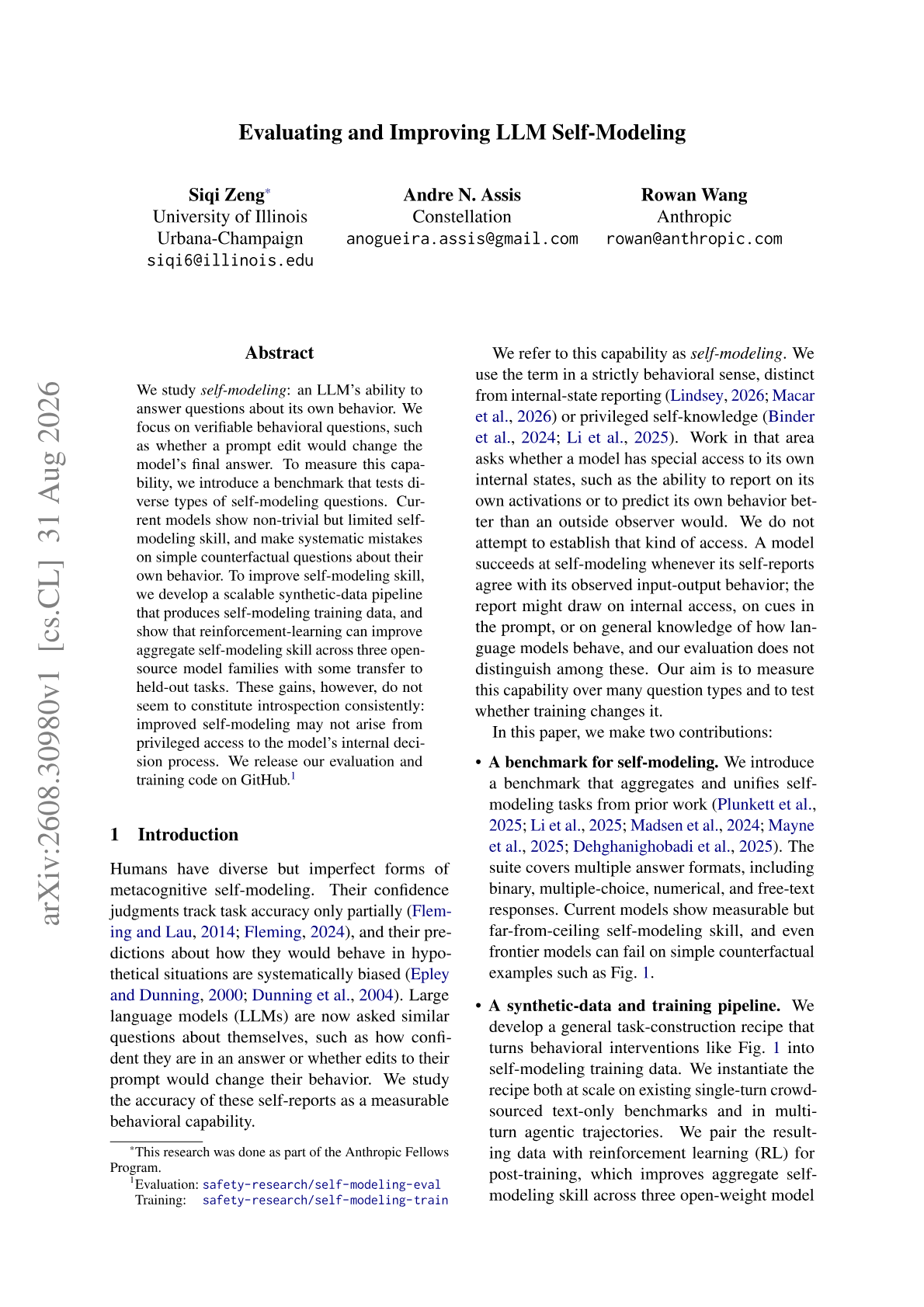Evaluating and Improving LLM Self-Modeling