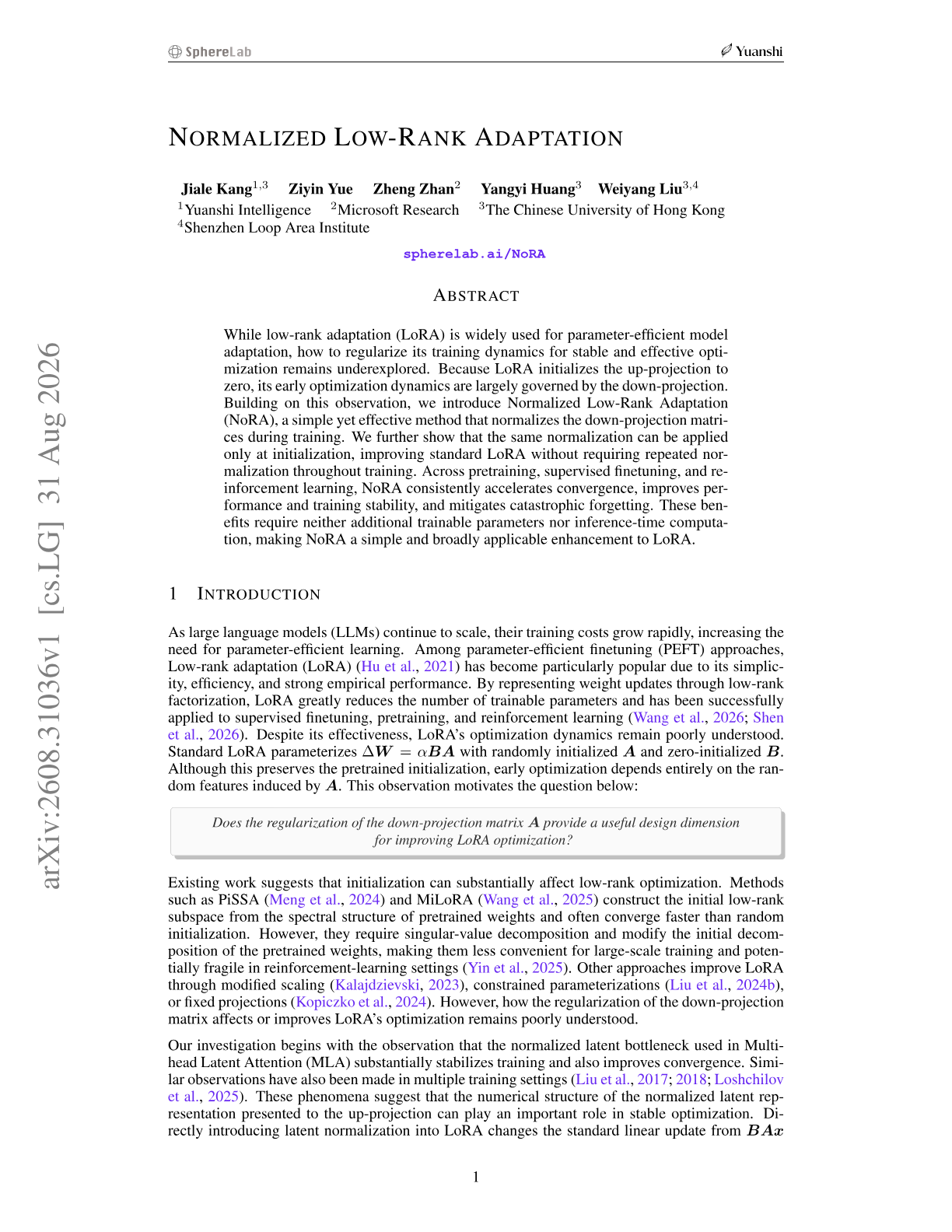 Normalized Low-Rank Adaptation