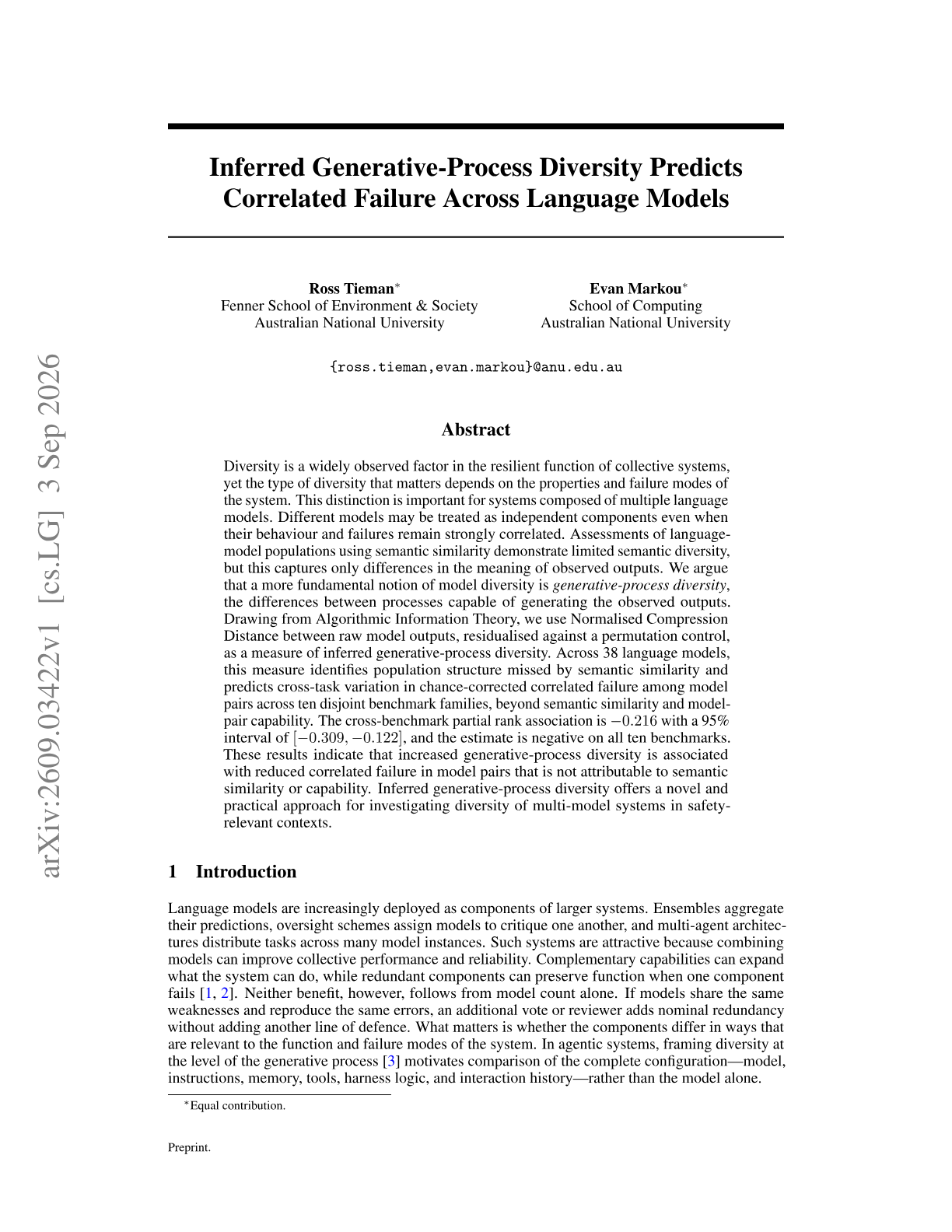 Inferred Generative-Process Diversity Predicts Correlated Failure Across Language Models