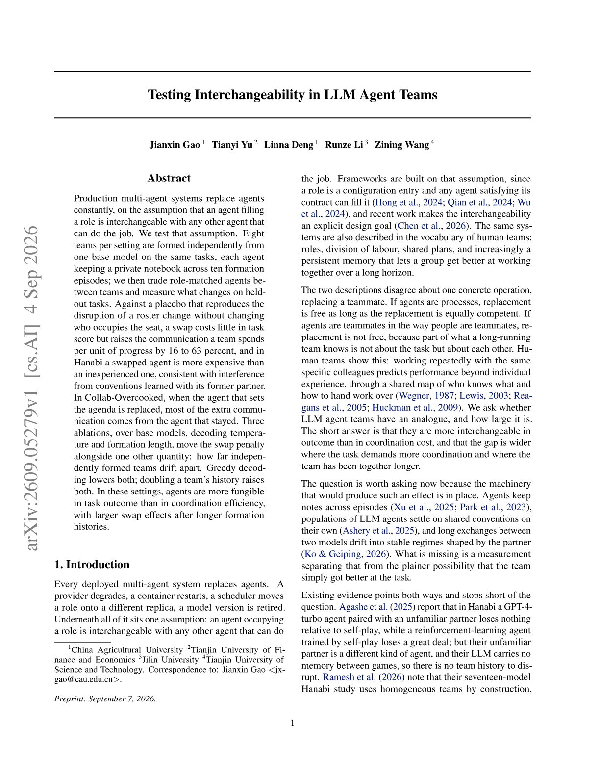 Testing Interchangeability in LLM Agent Teams