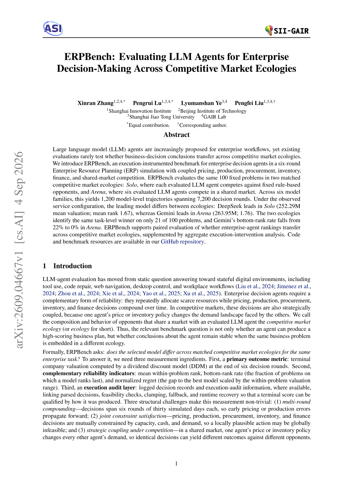 ERPBench: Evaluating LLM Agents for Enterprise Decision-Making Across Competitive Market Ecologies