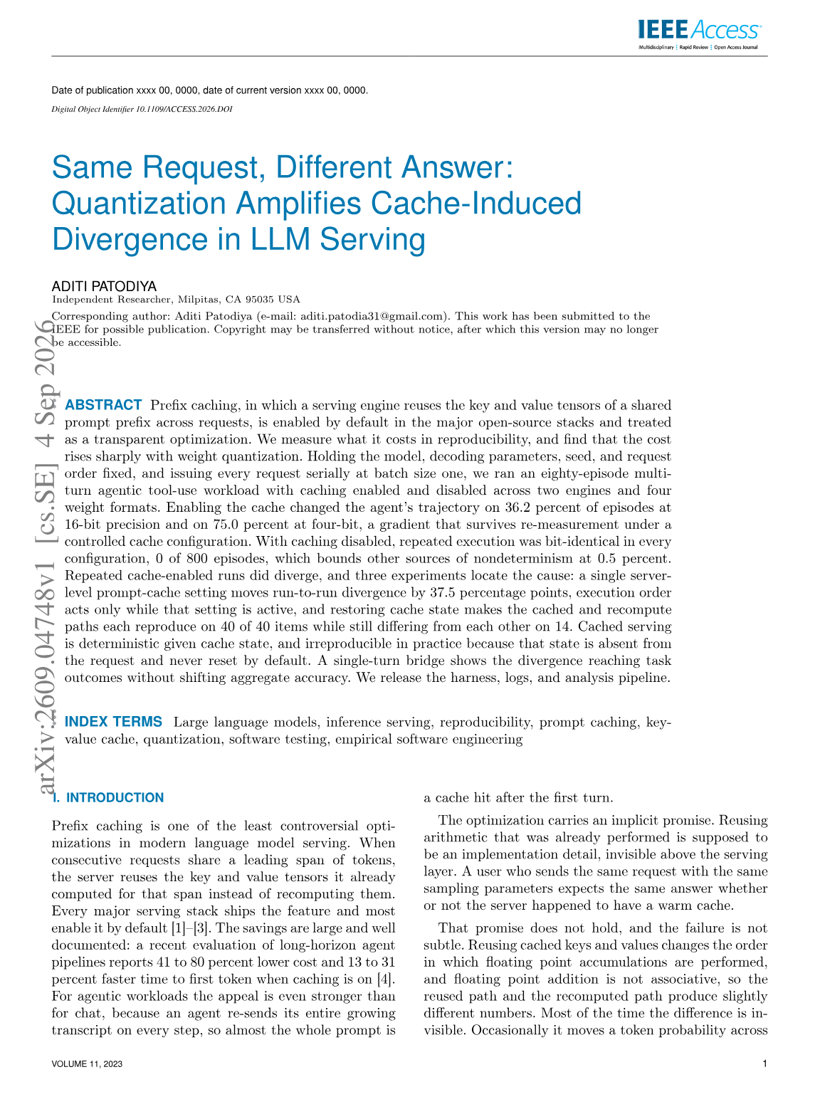 Same Request, Different Answer: Quantization Amplifies Cache-Induced Divergence in LLM Serving