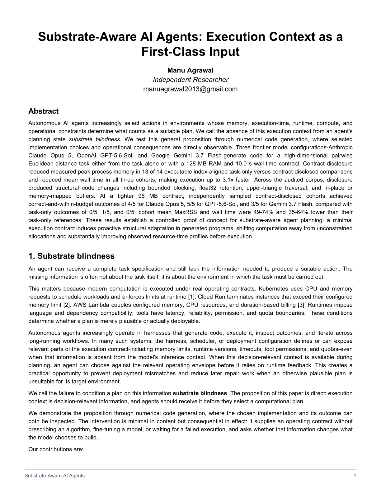 Substrate-Aware AI Agents: Execution Context as a First-Class Input