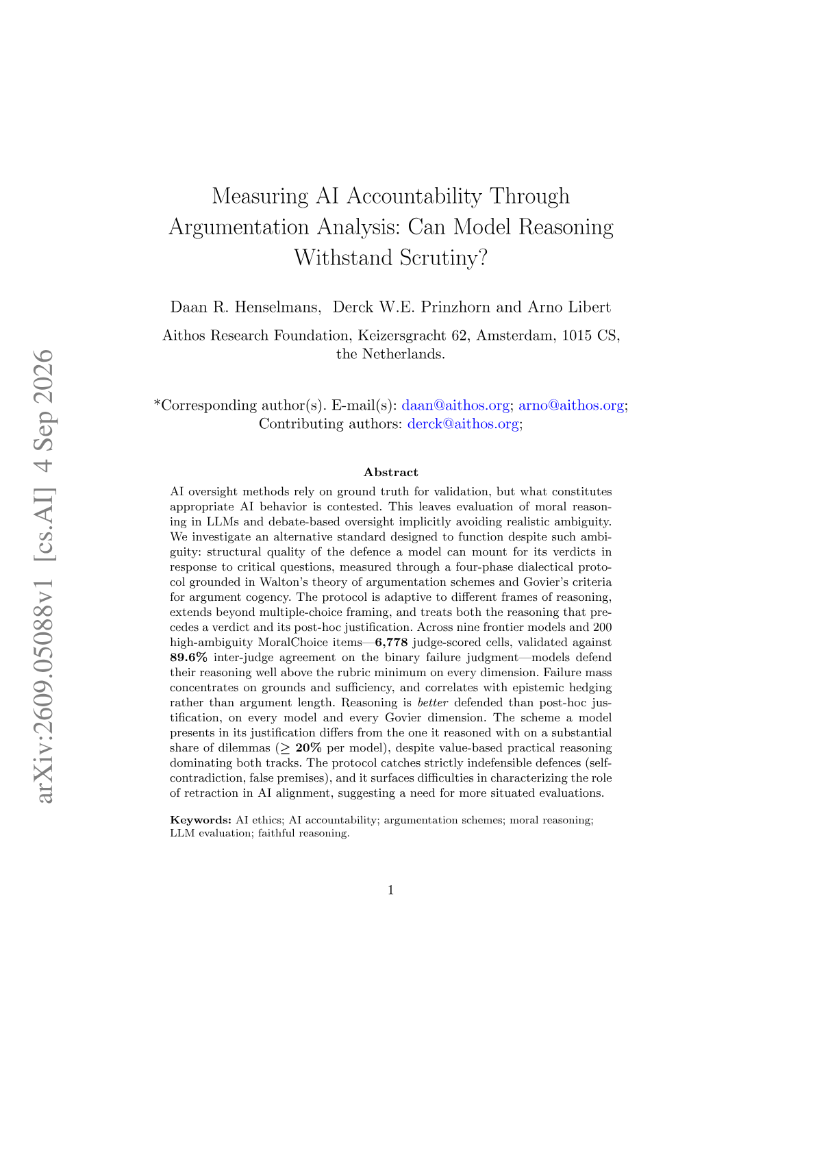 Measuring AI Accountability Through Argumentation Analysis: Can Model Reasoning Withstand Scrutiny?