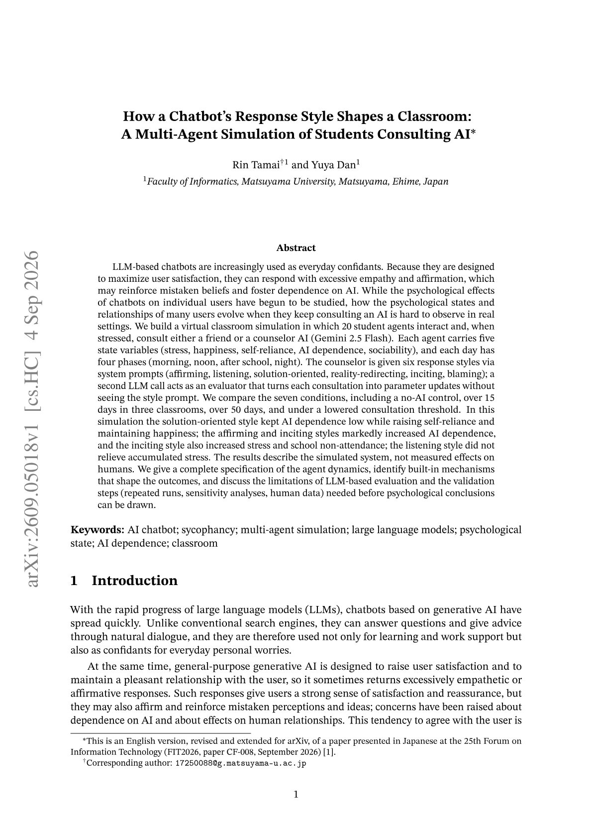 How a Chatbot's Response Style Shapes a Classroom: A Multi-Agent Simulation of Students Consulting AI