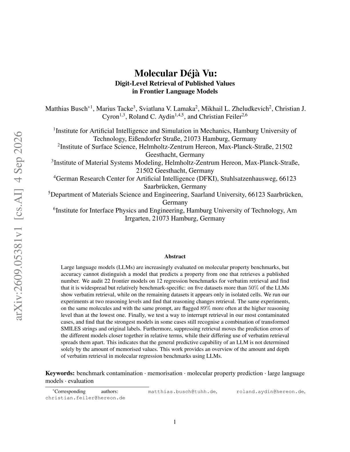 Molecular Déjà Vu: Digit-Level Retrieval of Published Values in Frontier Language Models