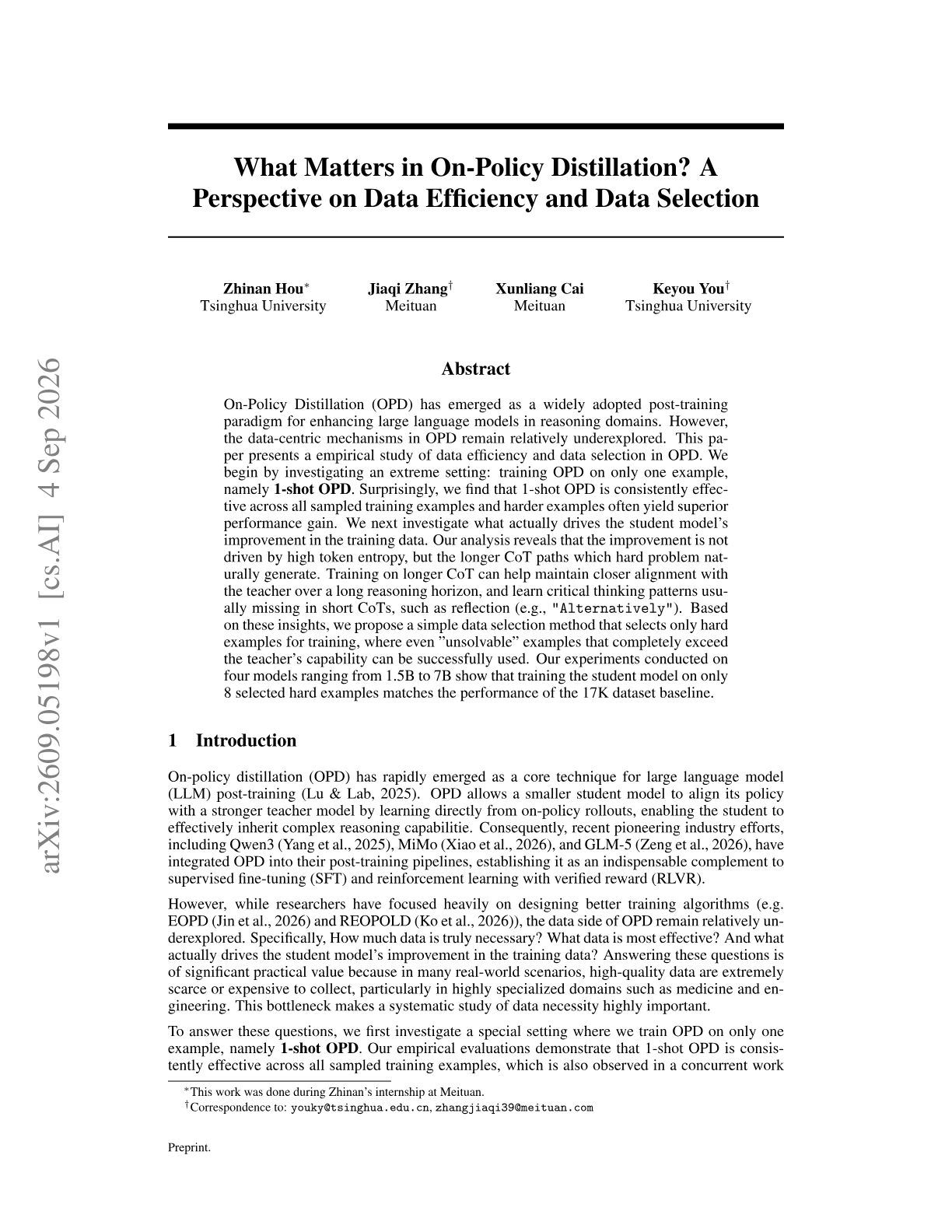 What Matters in On-Policy Distillation? A Perspective on Data Efficiency and Data Selection