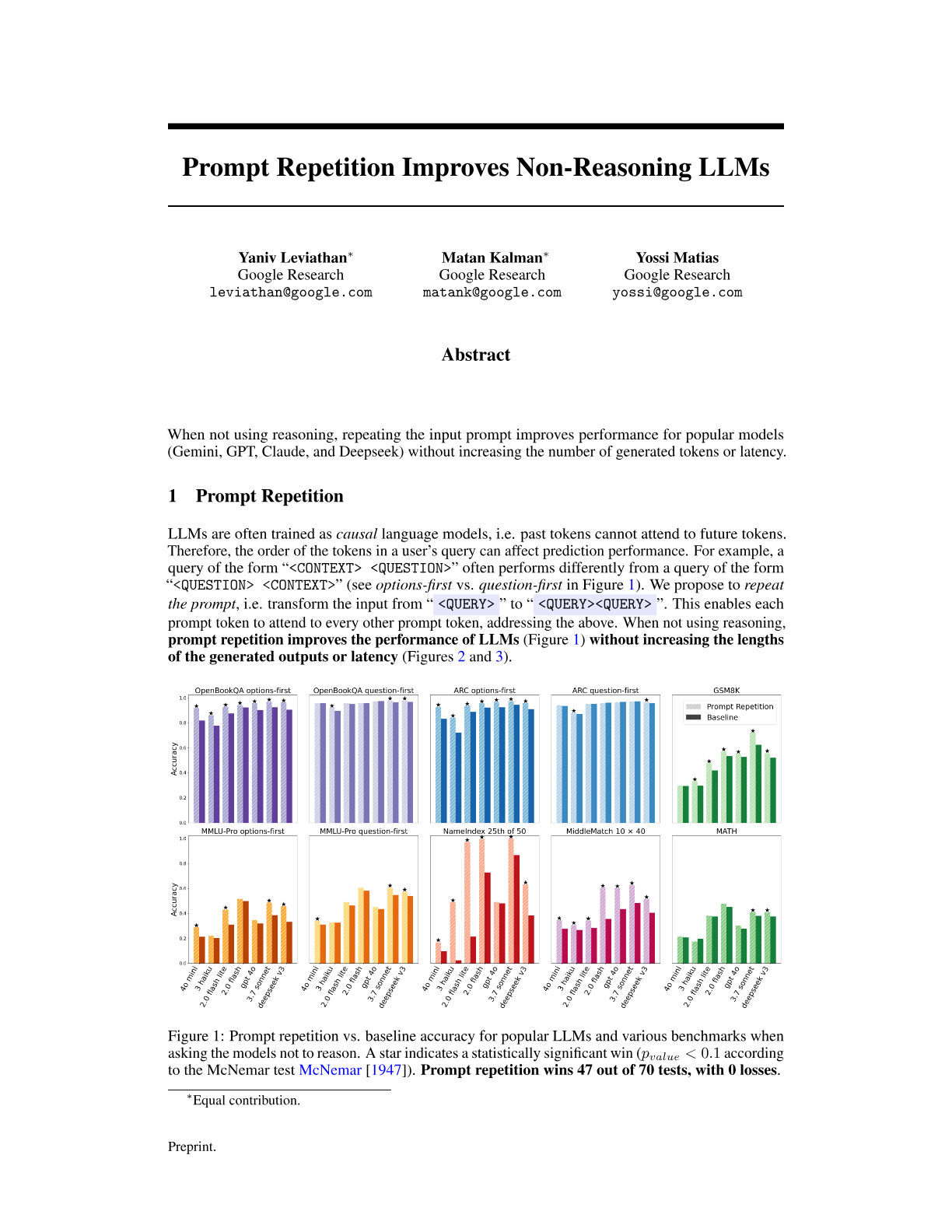 Prompt Repetition Improves Non-Reasoning LLMs