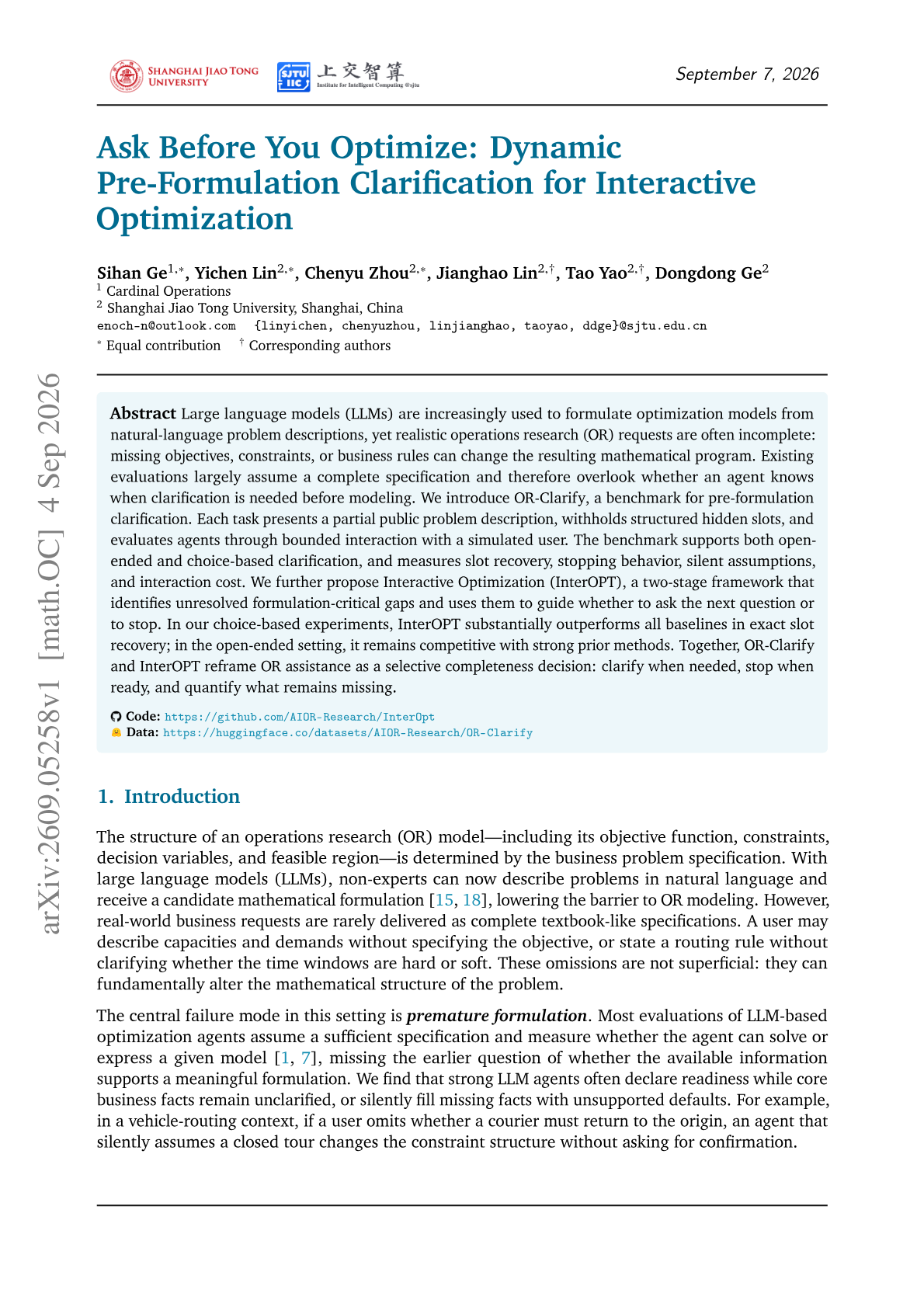 Ask Before You Optimize: Dynamic Pre-Formulation Clarification for Interactive Optimization