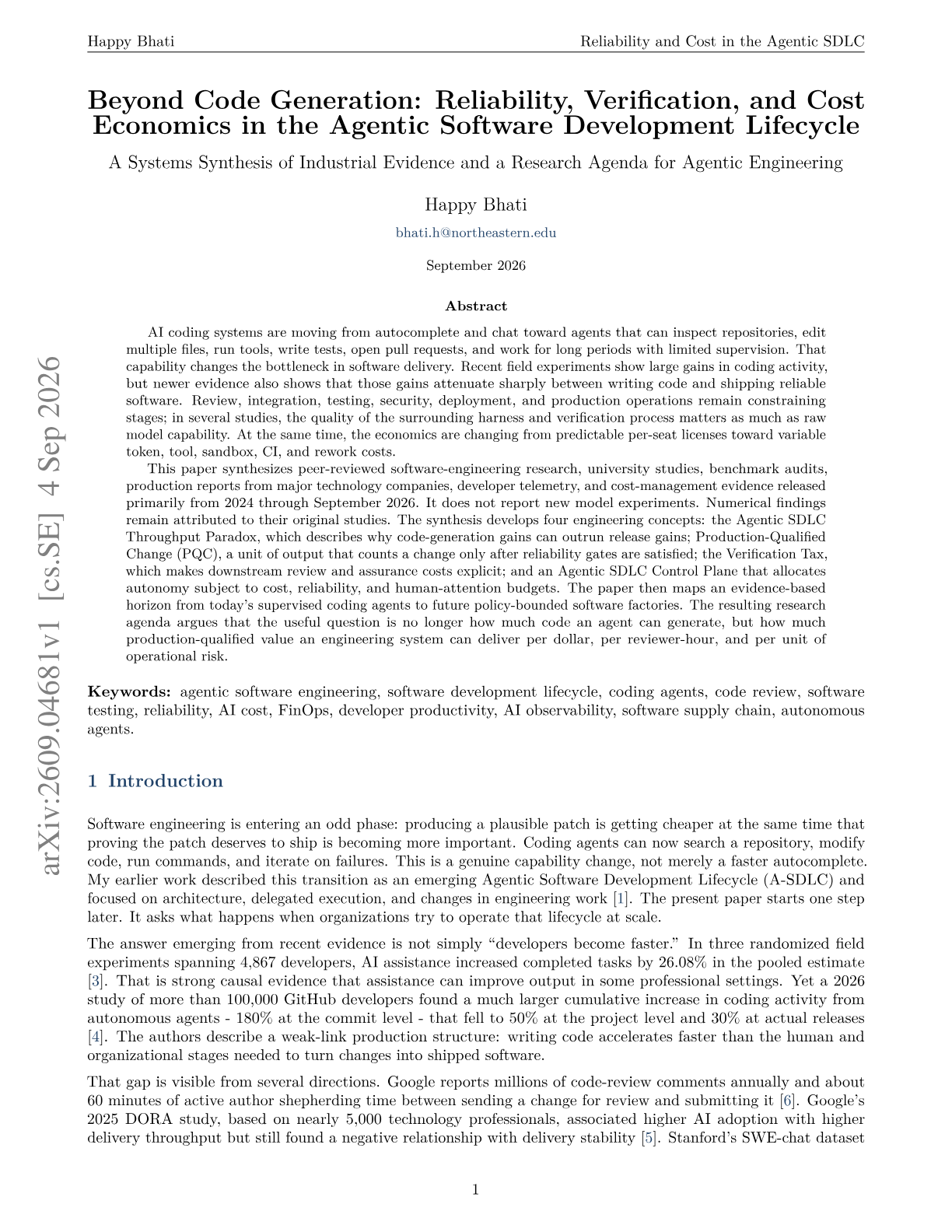 Beyond Code Generation: Reliability, Verification, and Cost Economics in the Agentic Software Development Lifecycle