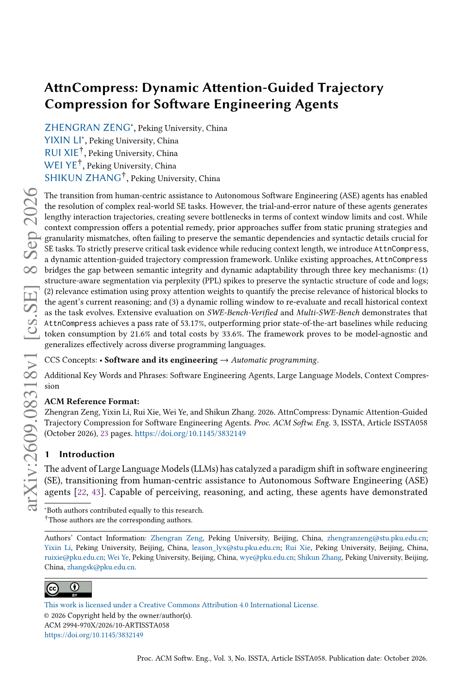 AttnCompress: Dynamic Attention-Guided Trajectory Compression for Software Engineering Agents