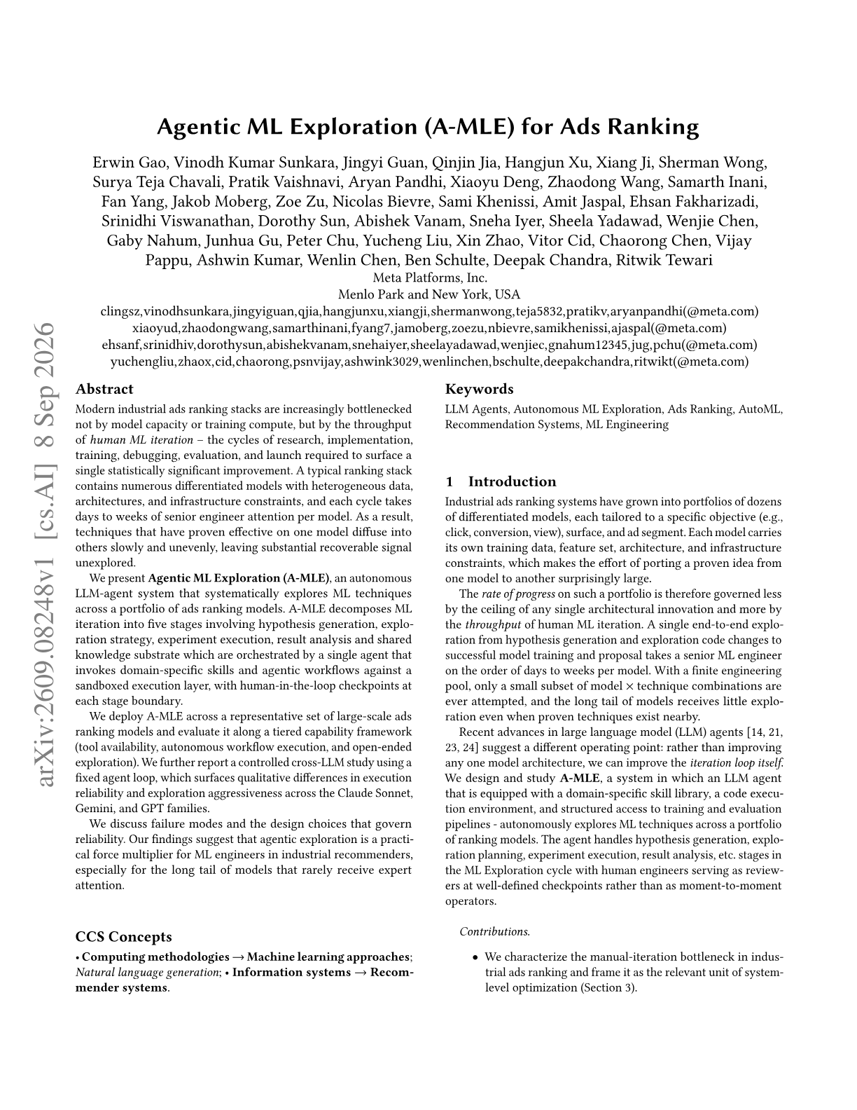 Agentic ML Exploration (A-MLE) for Ads Ranking