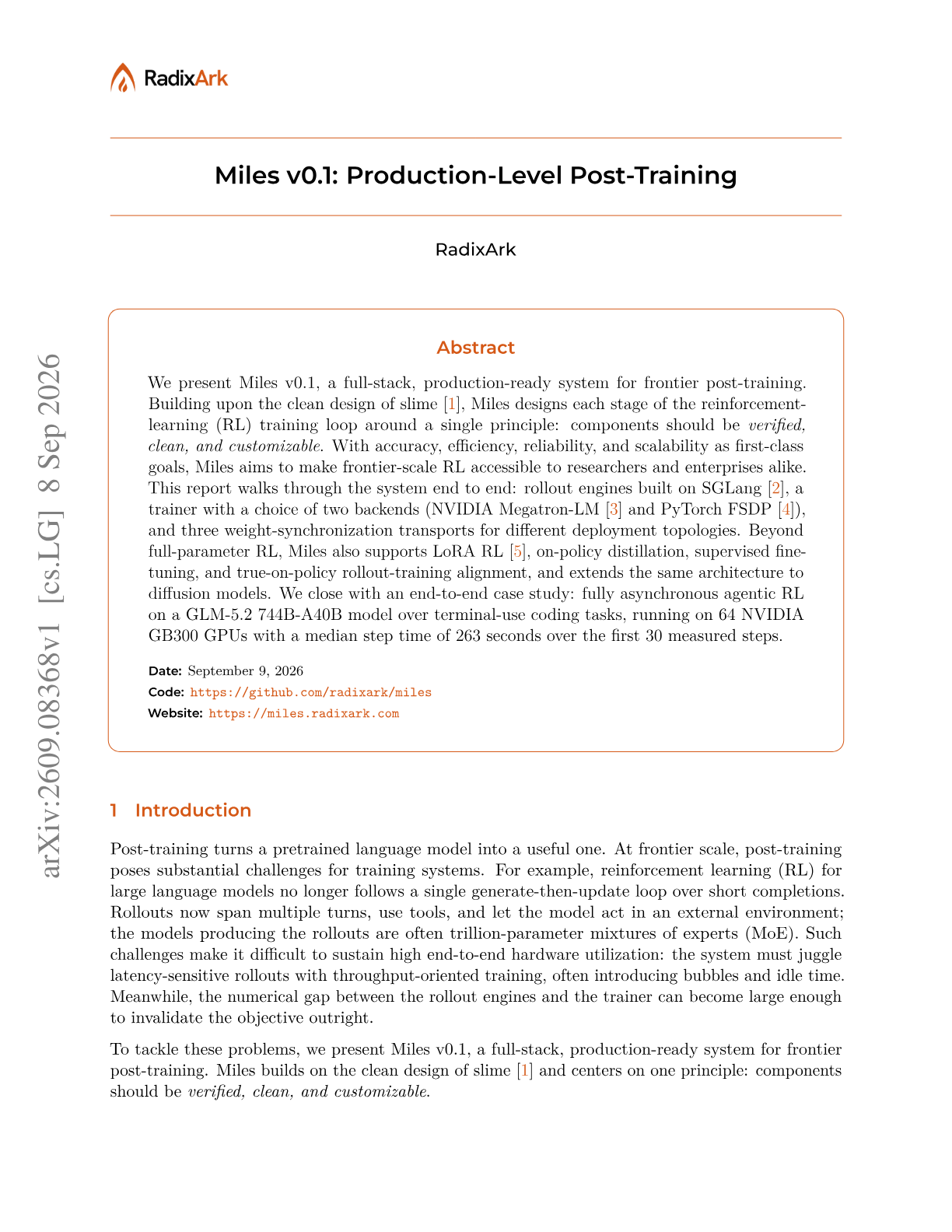 Miles v0.1: Production-Level Post-Training