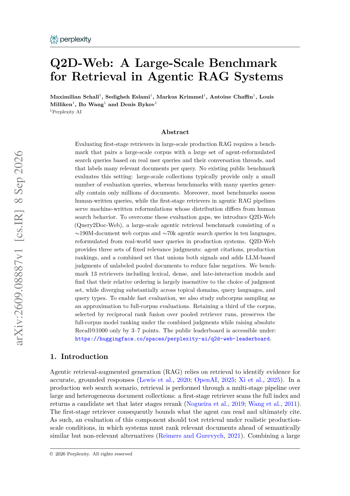 Q2D-Web: A Large-Scale Benchmark for Retrieval in Agentic RAG Systems