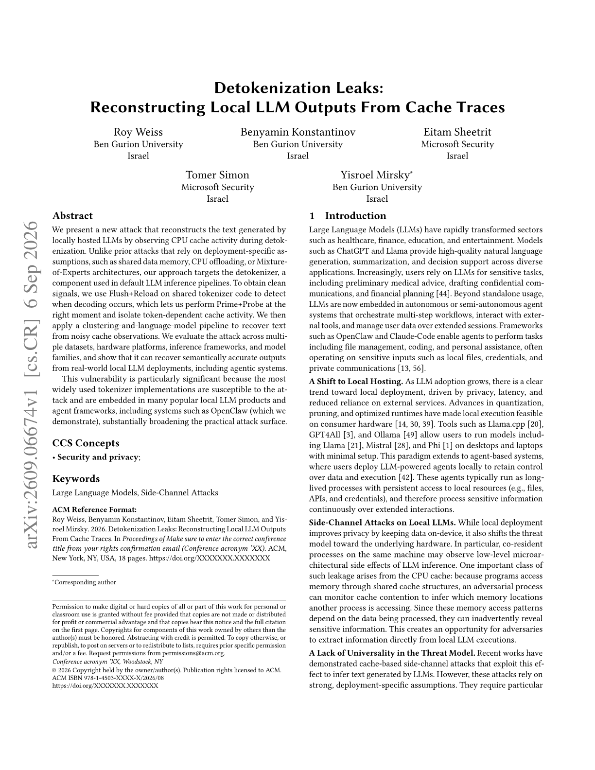 Detokenization Leaks: Reconstructing Local LLM Outputs From Cache Traces