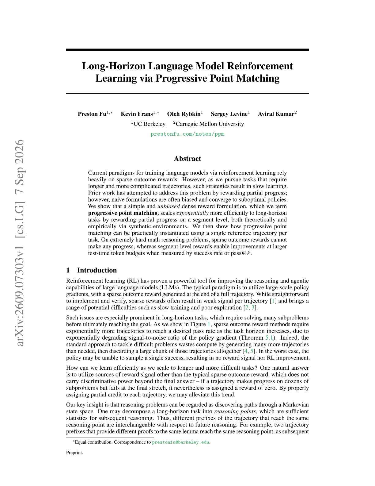 Long-Horizon Language Model Reinforcement Learning via Progressive Point Matching