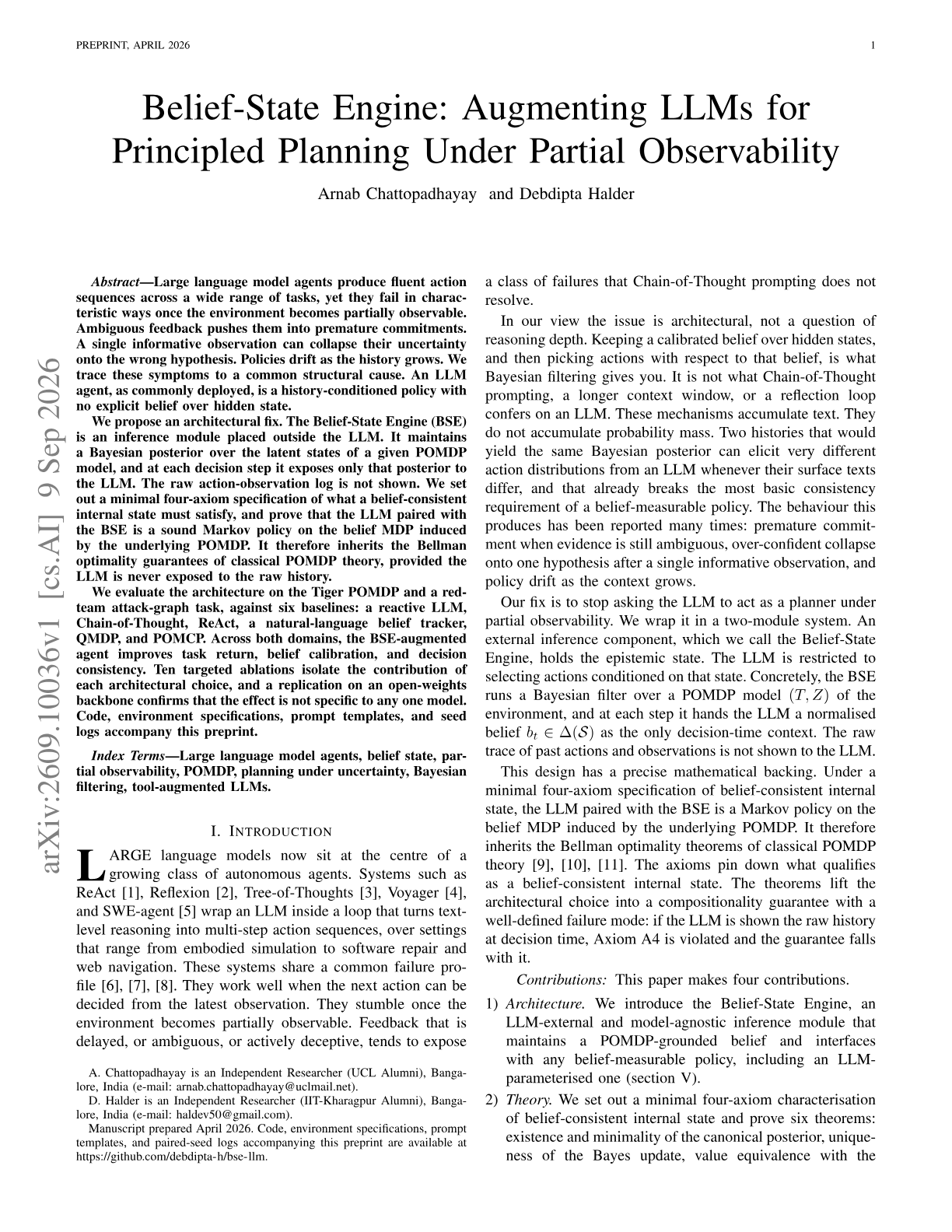 Belief-State Engine: Augmenting LLMs for Principled Planning Under Partial Observability