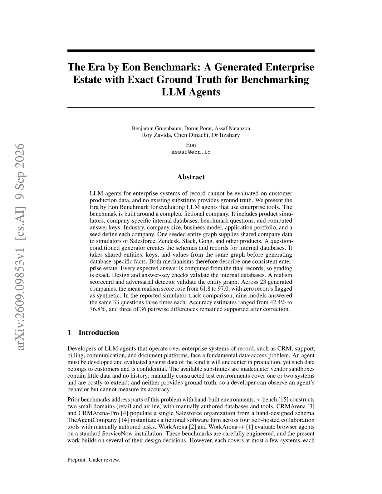 The Era by Eon Benchmark: A Generated Enterprise Estate with Exact Ground Truth for Benchmarking LLM Agents