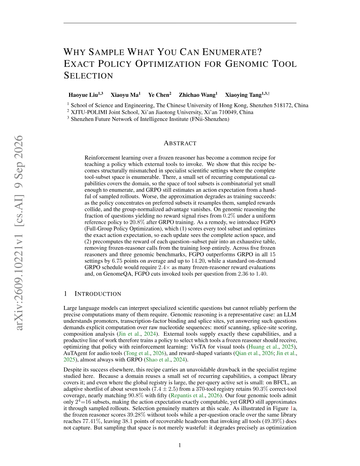 Why Sample What You Can Enumerate? Exact Policy Optimization for Genomic Tool Selection