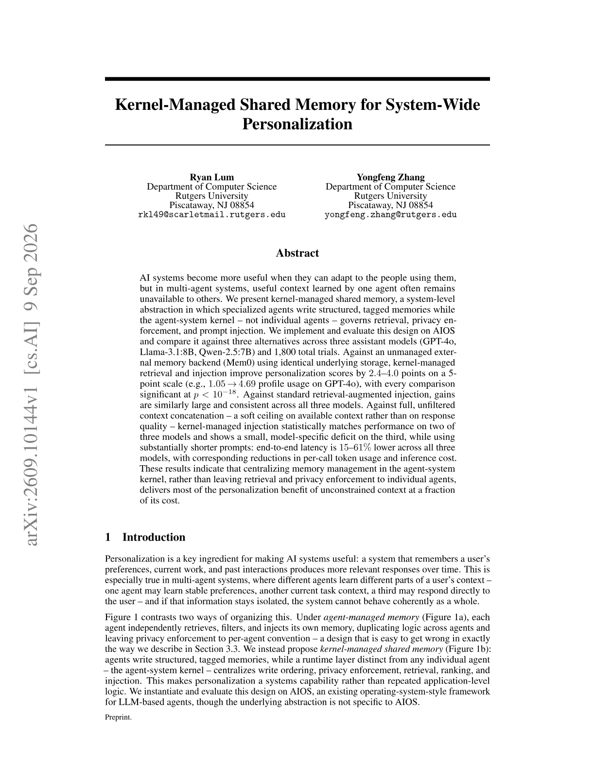 Kernel-Managed Shared Memory for System-Wide Personalization
