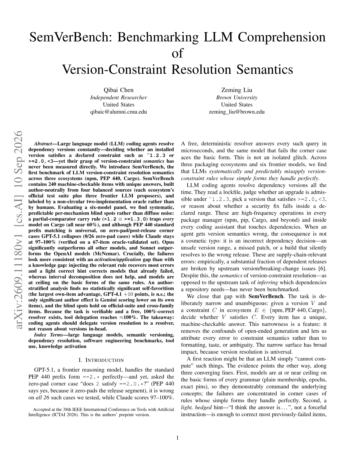 SemVerBench: Benchmarking LLM Comprehension of Version-Constraint Resolution Semantics