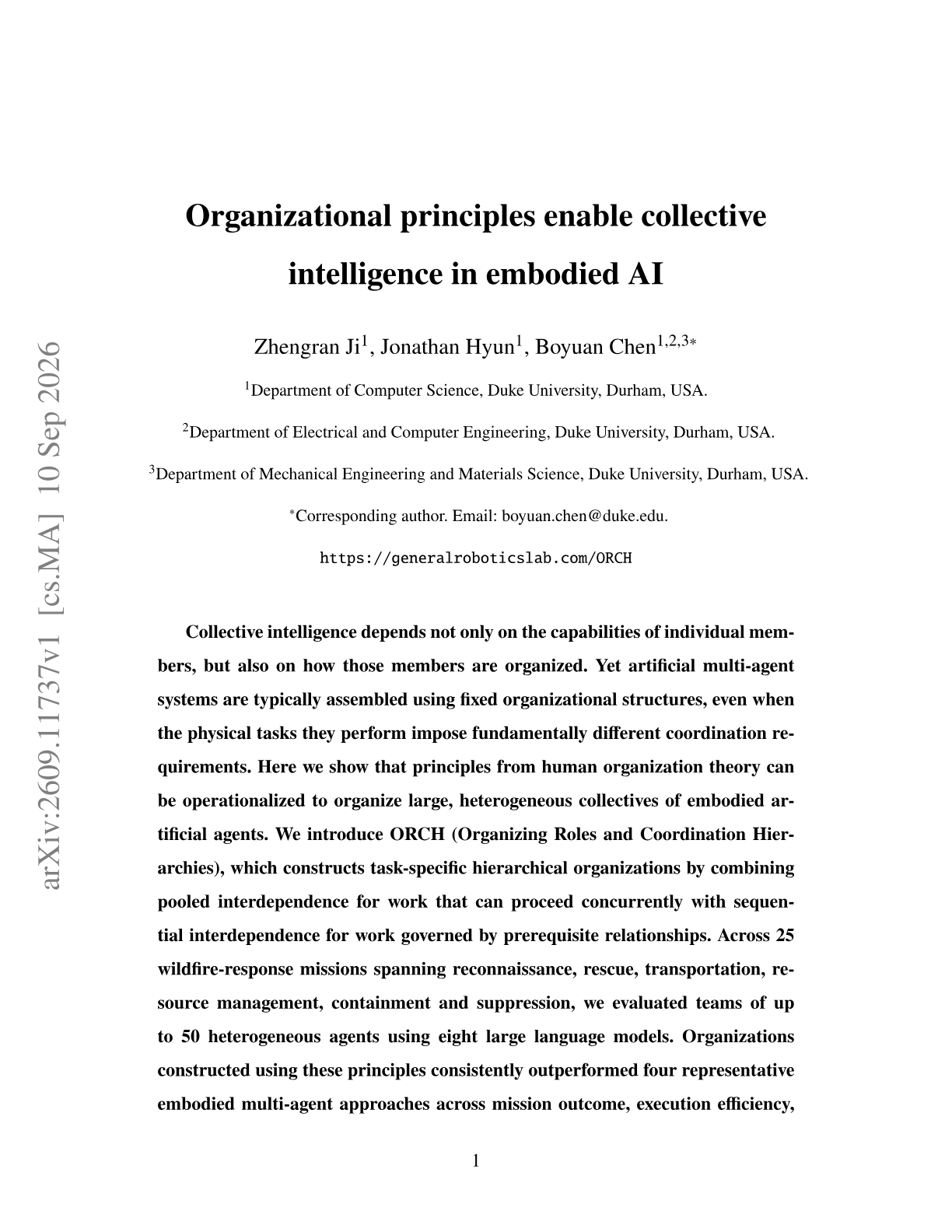 ORCH: Organizational Principles Enable Collective Intelligence in Embodied AI