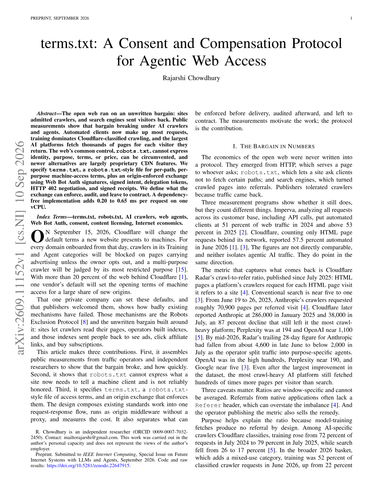 terms.txt: A Consent and Compensation Protocol for Agentic Web Access