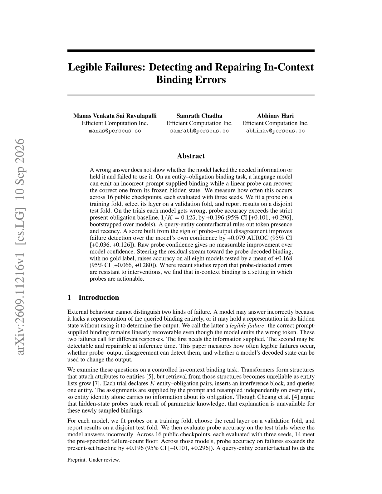 Legible Failures: Detecting and Repairing In-Context Binding Errors