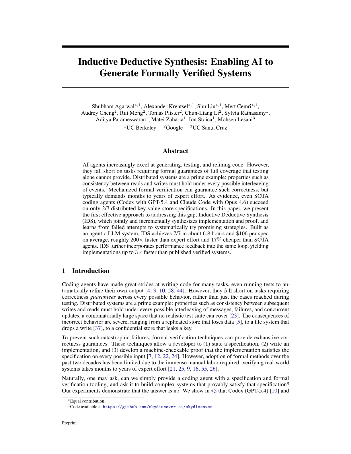 Inductive Deductive Synthesis: Enabling AI to Generate Formally Verified Systems