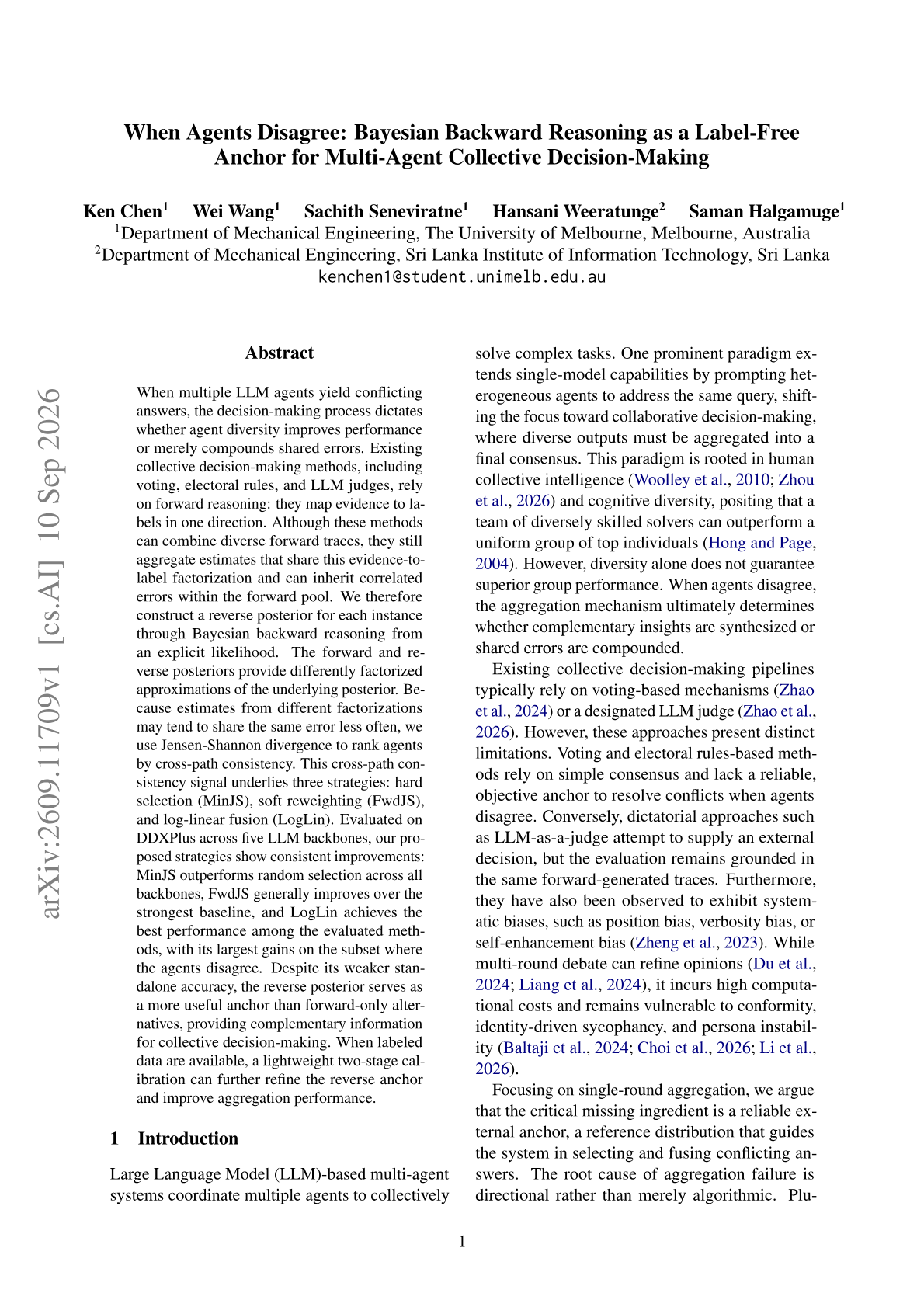 When Agents Disagree: Bayesian Backward Reasoning as a Label-Free Anchor for Multi-Agent Collective Decision-Making