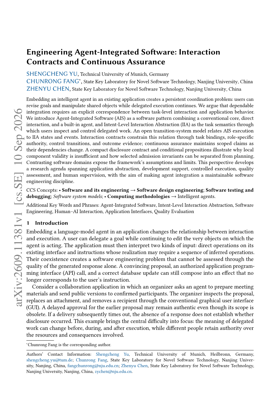 Agent-Integrated Software: Interaction Contracts and Continuous Assurance