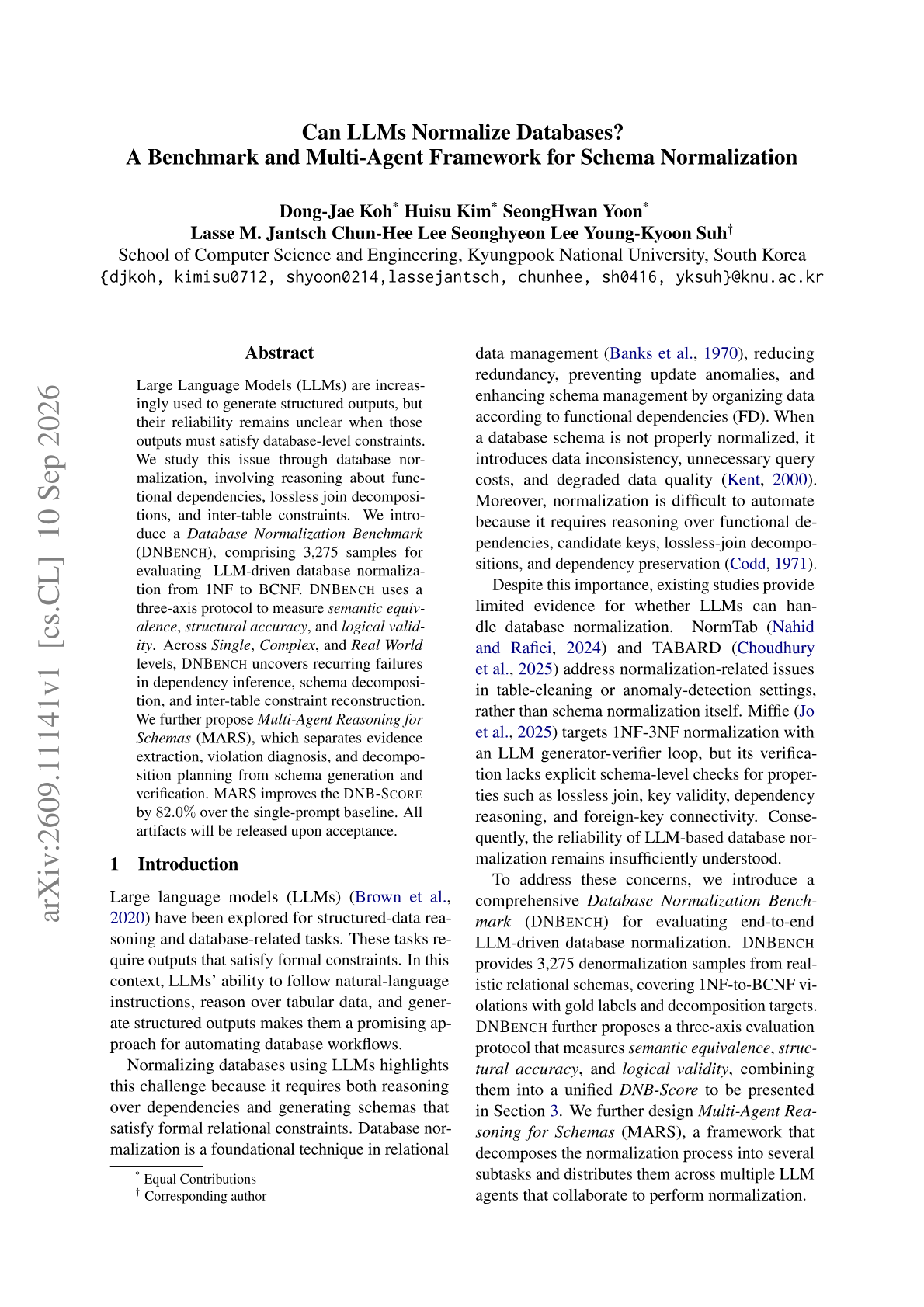 Can LLMs Normalize Databases? A Benchmark and Multi-Agent Framework for Schema Normalization